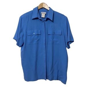 Christie & Jill Vintage Silk Short Sleeve Button Down Casual Shirt Womens Size L